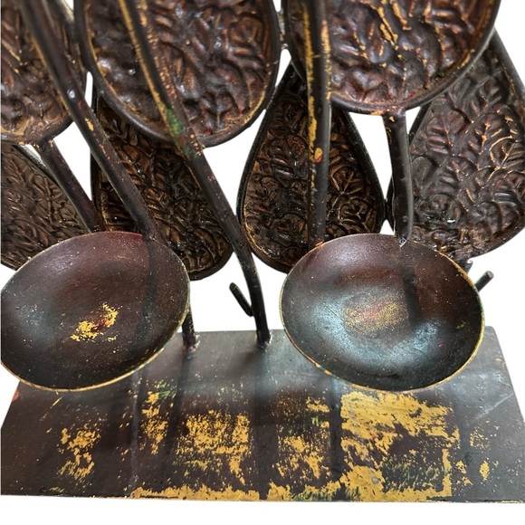 Candle Holder Mid Century Metal Rustic Leaves Sculpture Vintage 18.5" - Picture 3 of 8
